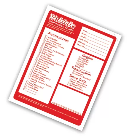 PAPER-BAK LASER FORMS VEHICLE INFORMATION FORM  vt880re