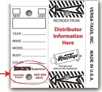 Versa Tag custom key tags. qty 1000. dealership style