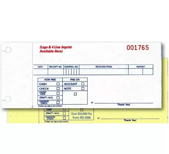 Cash Receipts - 2 Part Qty 100 - Item #8030