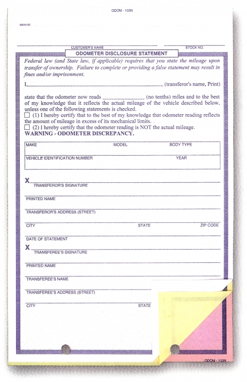Odometer statement 3part ODOM103N 841ns is
