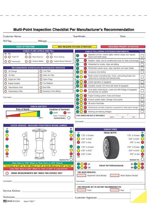 vehicle inspection form #7291 | AutoDealerSupplies.com is your #1