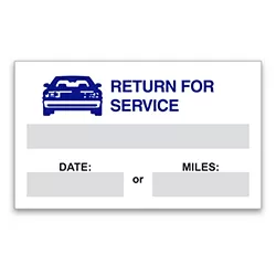 STATIC CLING REMINDERS - RETURN FOR SERVICE BLUE CAR - BOX OF 100