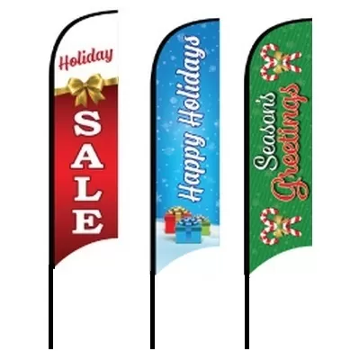 Holiday Feather Flag Kits - 12ft kit includes flag, flagpole, groundspike