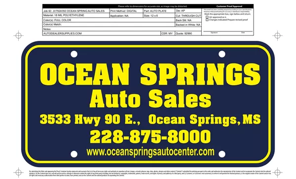 125 Custom License Plate Inserts for Ocean Springs Auto - 18 mil 7018