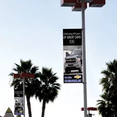 Custom Light Pole Banner Kit - 3x8 Double-sided Includes Hardware - 1 Flag per pole
