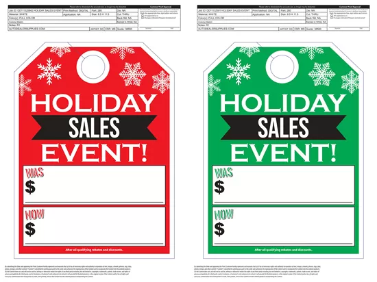 Holiday Sales Event Hang Tags For Auto Dealers