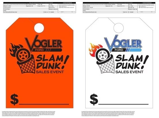 Slam Dunk Basketball Theme Custom Sales Event Hang Tags for Auto Dealers