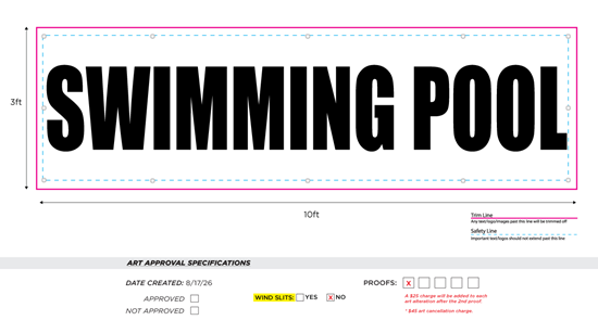 Custom 3x10 Banner - Swimming Pool and Deluxe Cabins - single side imprint