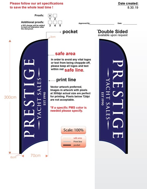 Custom Double-sided EZ style Feather Flag - Prestige Yachts