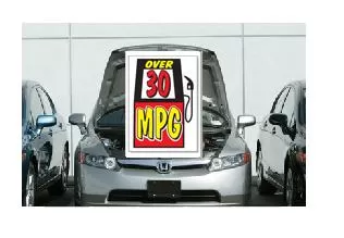 UNDER HOOD SIGN | OVER 30 MPG   RED, BLACK & YELLOW  ez905