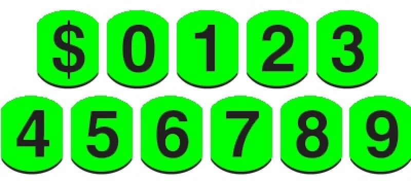 Auto Dealer Supplies 7 1/2 Vinyl Number Decals, Windshield Pricing  Stickers, Chartreuse Car Lot Pricing Numbers, 11 Dozen