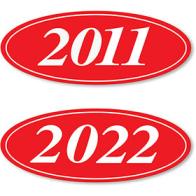 6 Packs Car Dealer Windshield 2 Digit Oval Model Year Stickers Red and White 